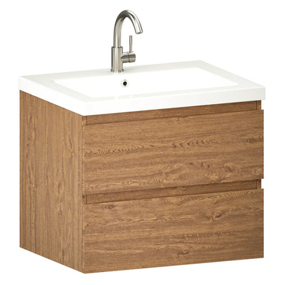 Badkamermeubel Karo - 60cm - Warm Eiken - Wastafel Wit - WDtegels