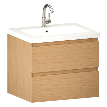 Badkamermeubel Karo - 60cm - Licht Eiken - Wastafel Wit - WDtegels