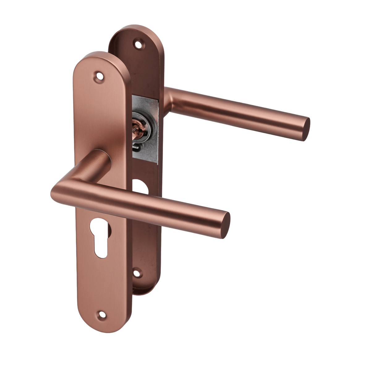 Deurklink Ferrano in koper met cilindergat 55 mm