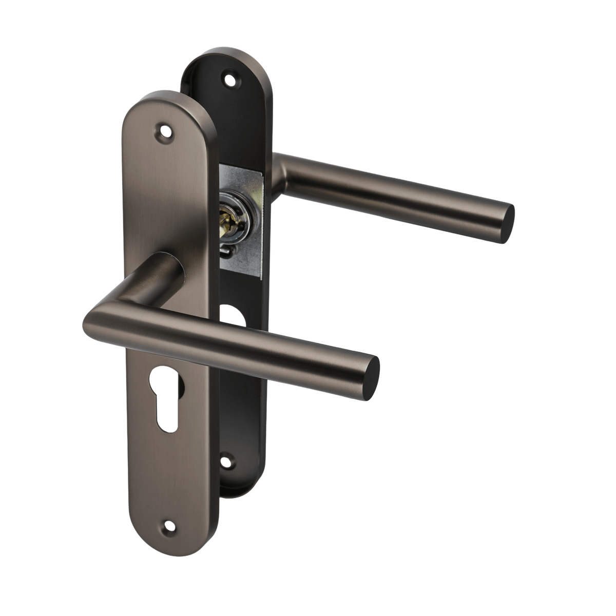 Deurklink Torino in gun metal met cilindergat 55 mm