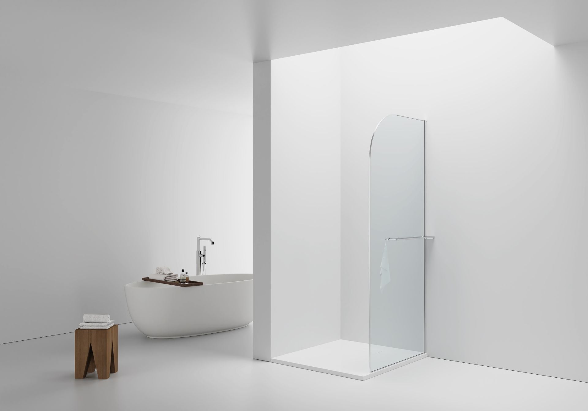 Curvy Inloopdouche | 100x200cm | Handdoekhouder | Chroom | Gebogen Helder Glas - WDtegels