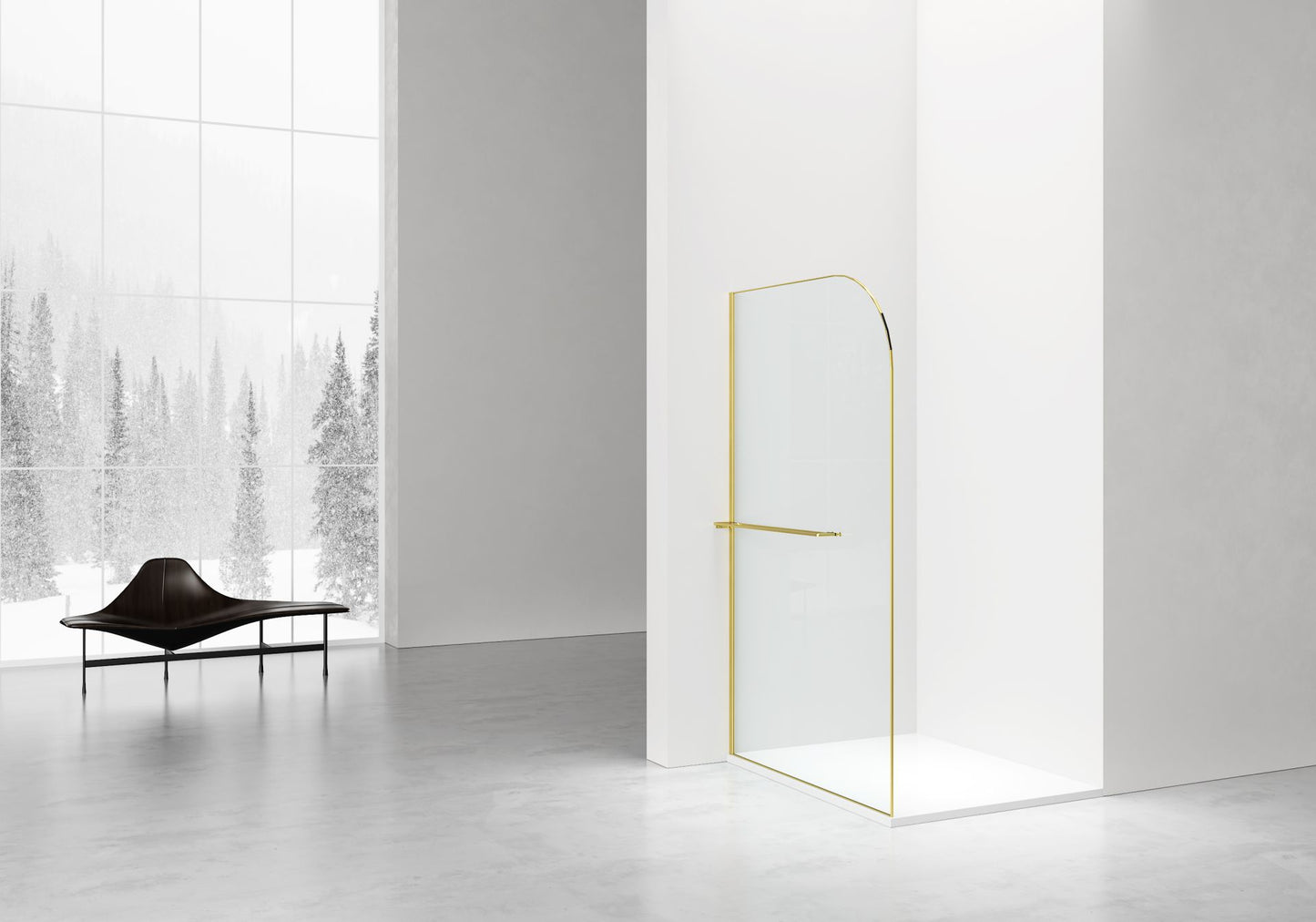 Curvy Inloopdouche | 120x200cm | Handdoekhouder | Geborsteld Goud | Gebogen Helder Glas - WDtegels