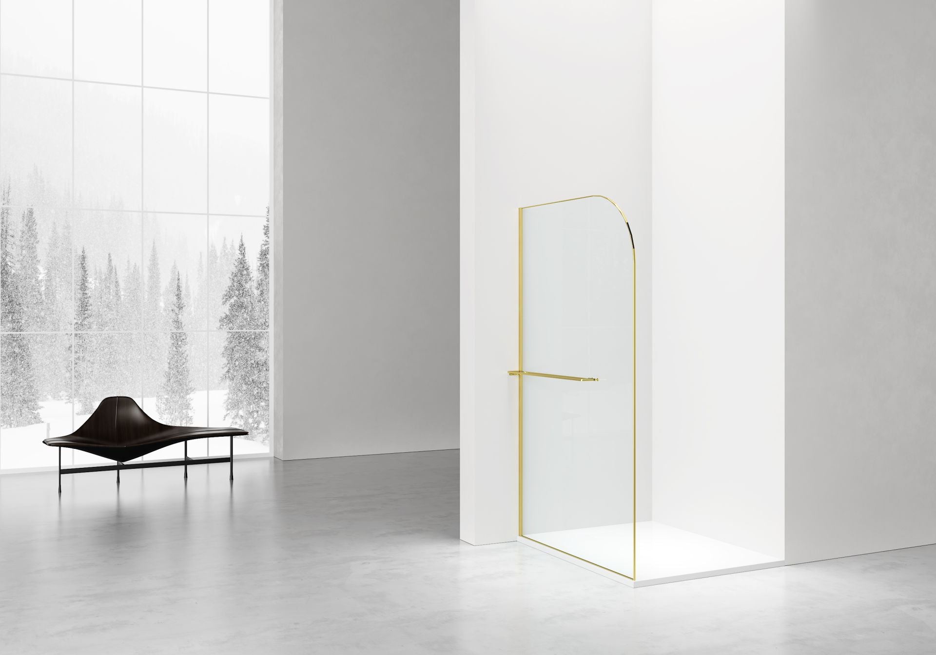 Curvy Inloopdouche | 120x200cm | Handdoekhouder | Geborsteld Goud | Gebogen Helder Glas - WDtegels