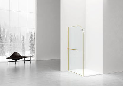 Curvy Inloopdouche | 120x200cm | Handdoekhouder | Geborsteld Goud | Gebogen Helder Glas - WDtegels