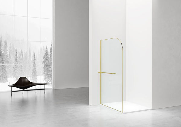 Curvy Inloopdouche | 120x200cm | Handdoekhouder | Geborsteld Goud | Gebogen Helder Glas
