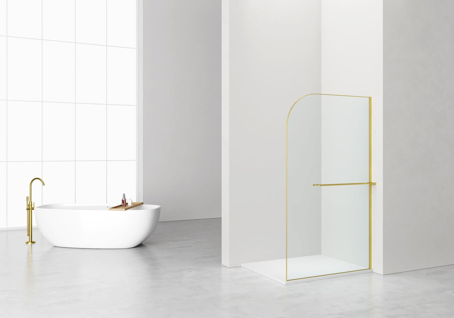 Curvy Inloopdouche | 120x200cm | Handdoekhouder | Geborsteld Goud | Gebogen Helder Glas - WDtegels