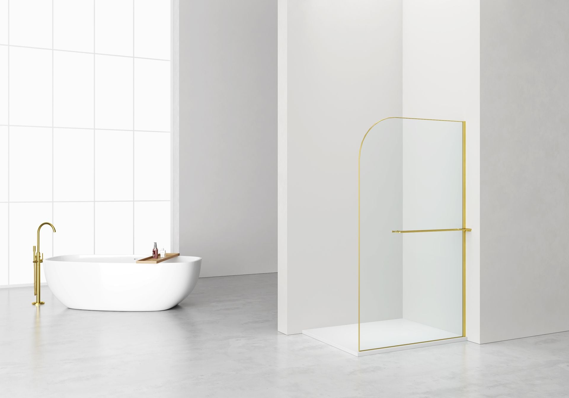 Curvy Inloopdouche | 120x200cm | Handdoekhouder | Geborsteld Goud | Gebogen Helder Glas - WDtegels