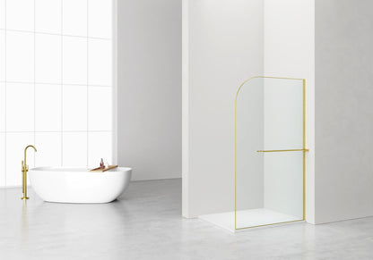 Curvy Inloopdouche | 120x200cm | Handdoekhouder | Geborsteld Goud | Gebogen Helder Glas - WDtegels