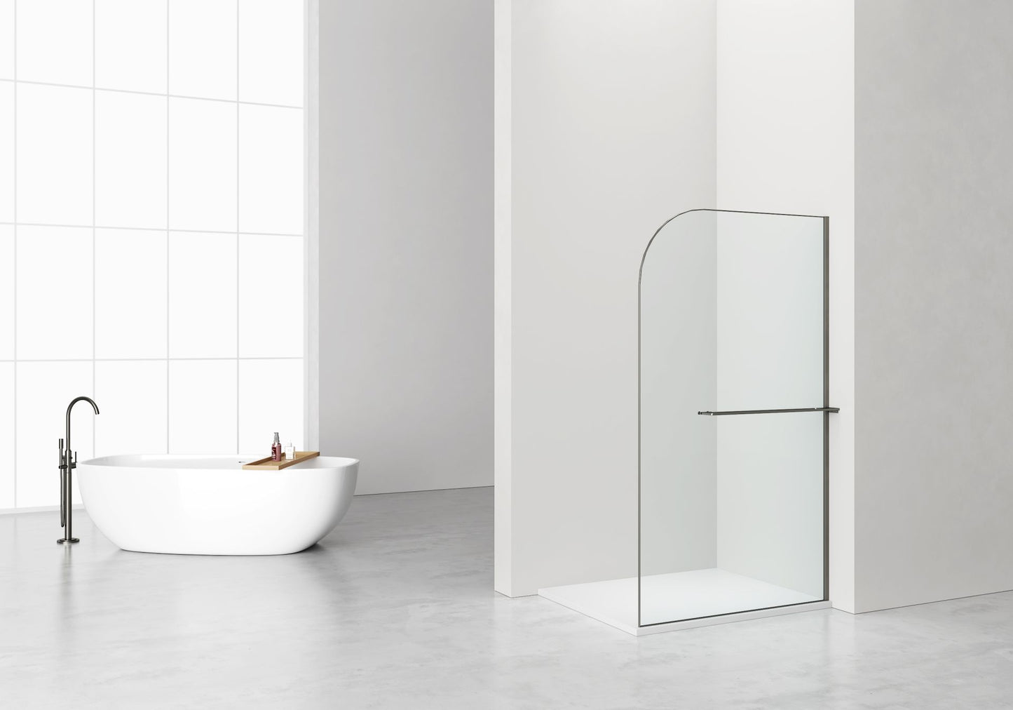 Curvy Inloopdouche | 120x200cm | Handdoekhouder | Gunmetal | Gebogen Helder Glas - WDtegels