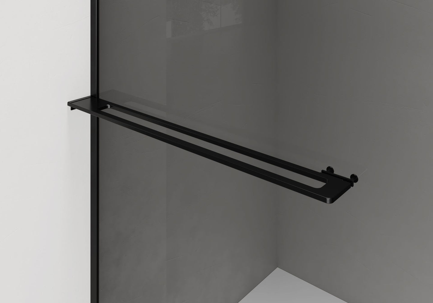 Curvy Inloopdouche | 120x200cm | Handdoekhouder | Mat Zwart | Gebogen Grijs Rookglas - WDtegels