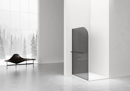 Curvy Inloopdouche | 120x200cm | Handdoekhouder | Mat Zwart | Gebogen Grijs Rookglas - WDtegels