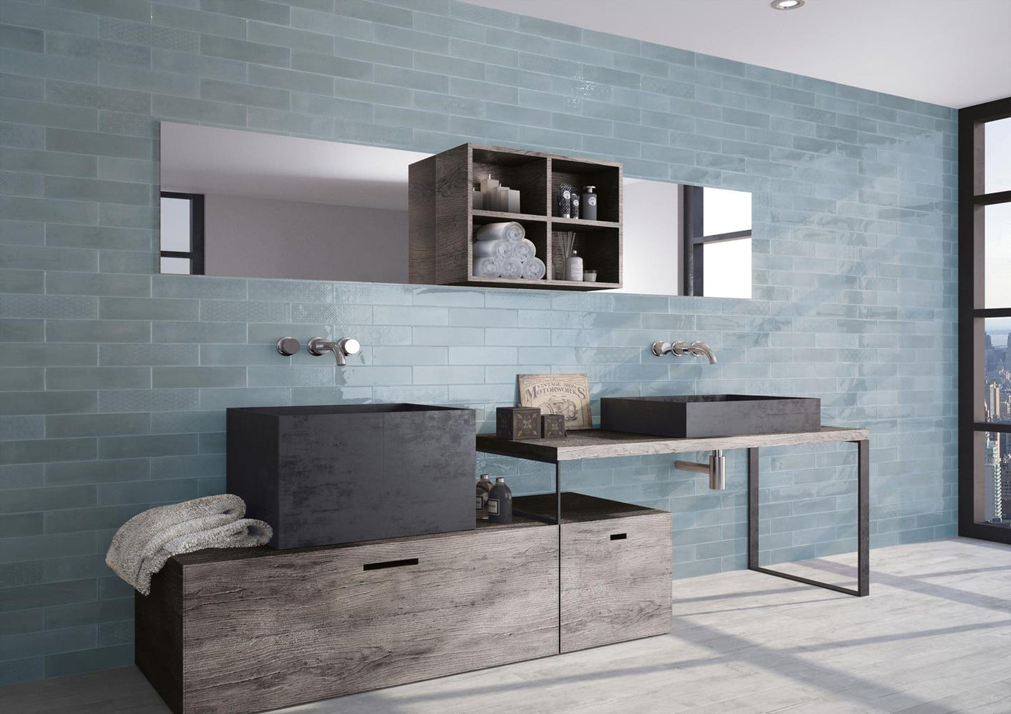 Wandtegel Opal Sky glans 7,5x30