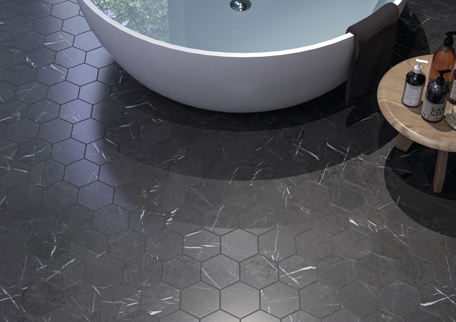 Vloertegel Hexagon Marquina Mat 15x17 - WDtegels