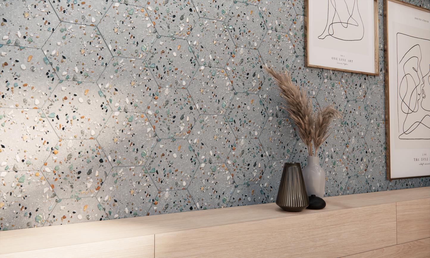 Vloertegel Gobi Grigio hexagon 20x24