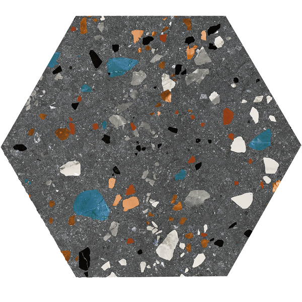 Floor tile Gobi Nero hexagon 20x24