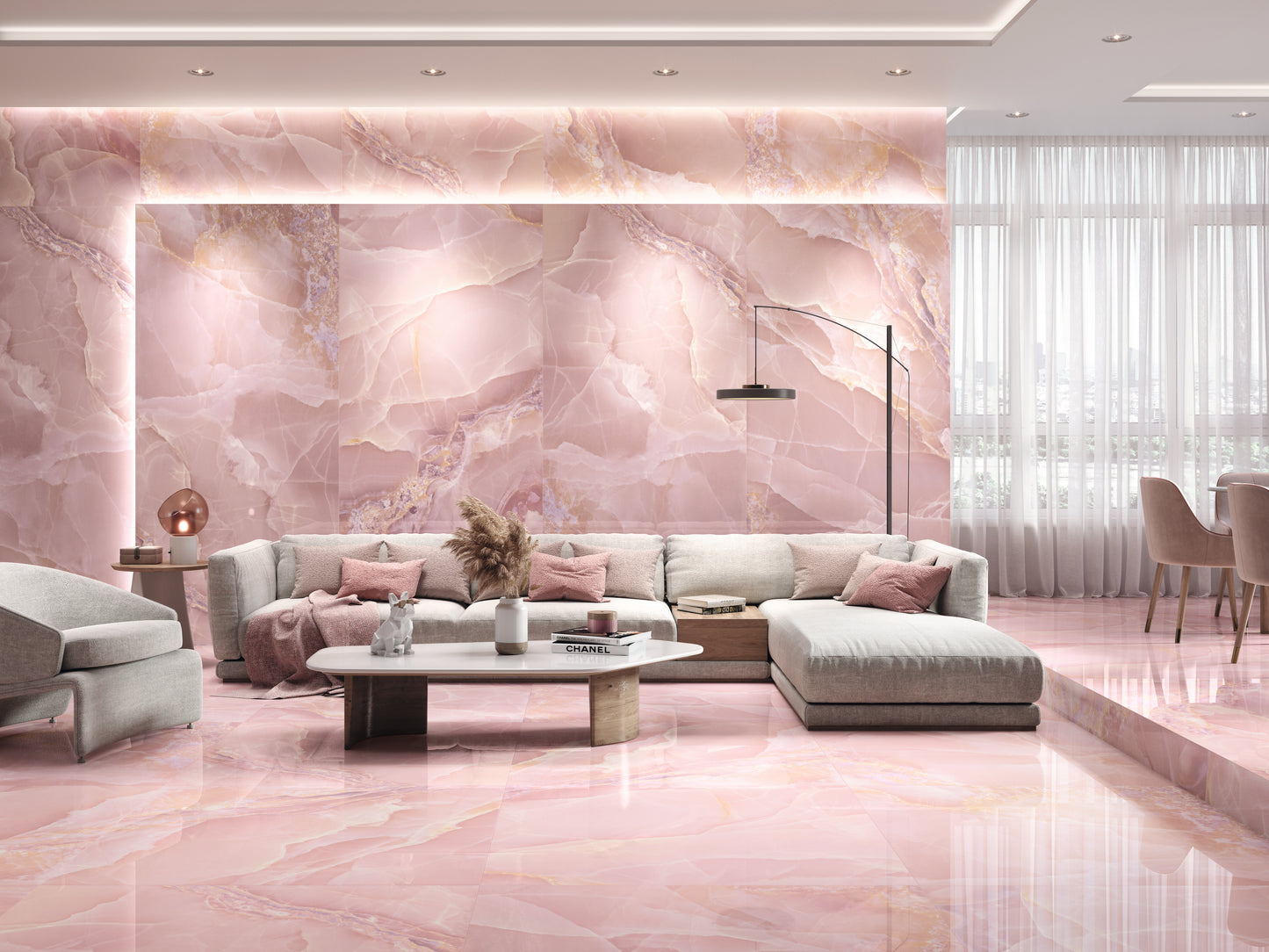 Slab Onyx Rose polished 120x260 rett - WDtegels