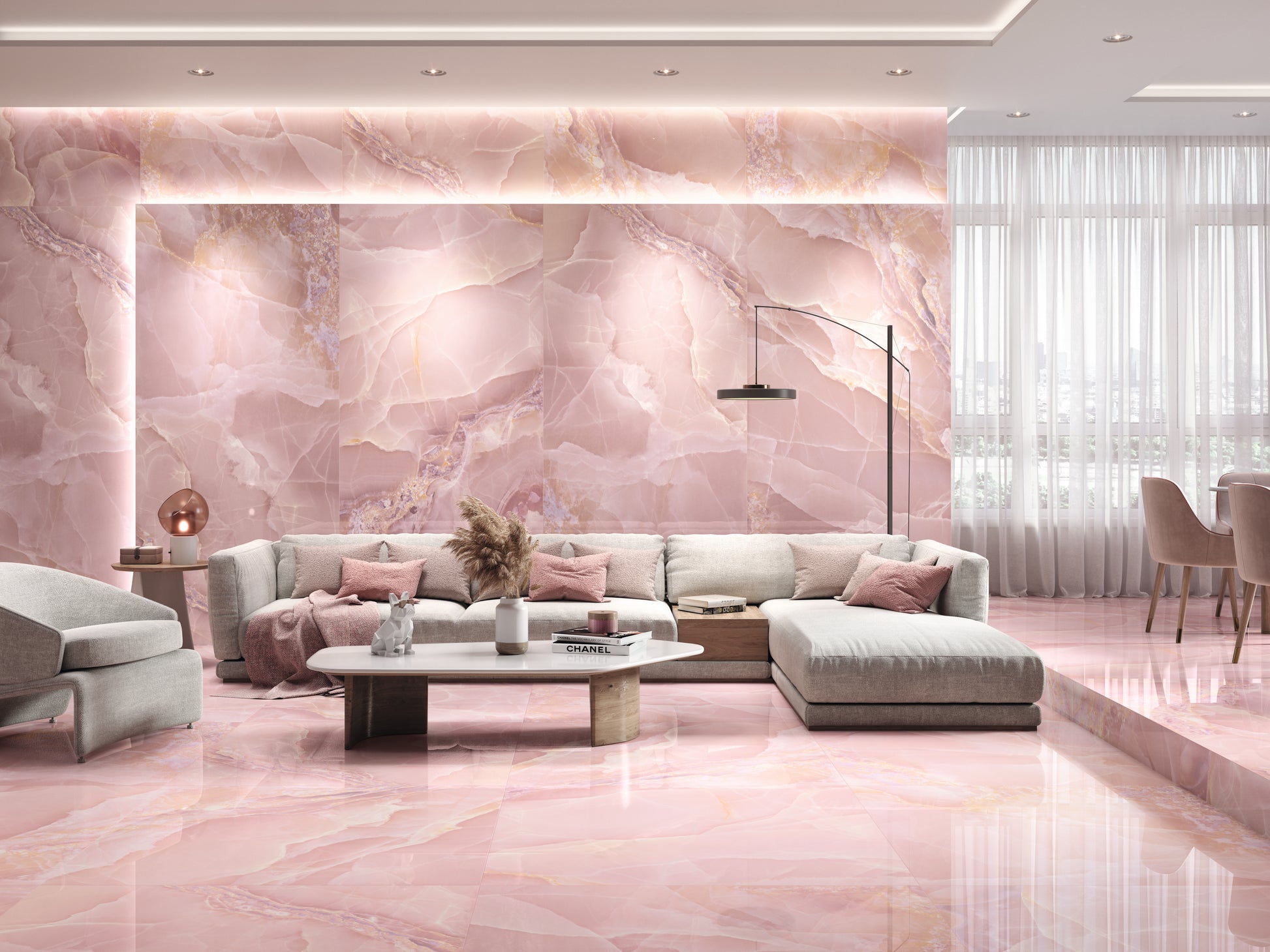 Slab Onyx Rose polished 120x260 rett - WDtegels