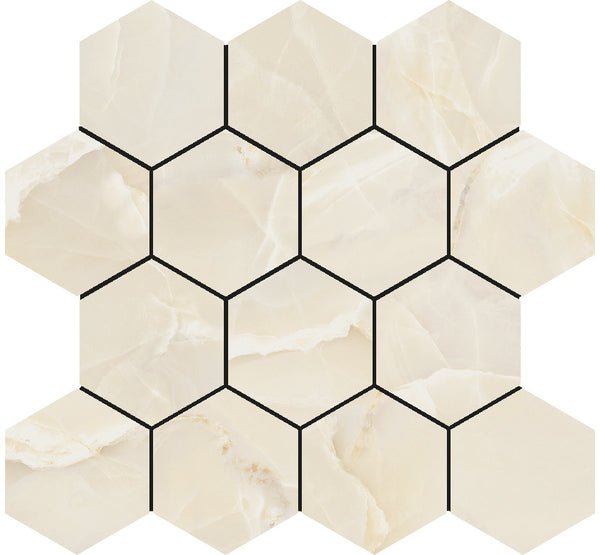 Onyx Sable polished mozaiek hexagon op net van 29x27cm