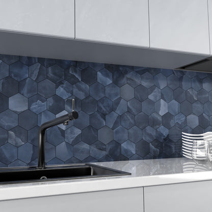 Onyx ek Blue mozaiek pulido hexagon op net van 26x30 - WDtegels