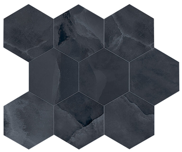 Onyx ek Black mozaiek pulido hexagon op net van 26x30 - WDtegels