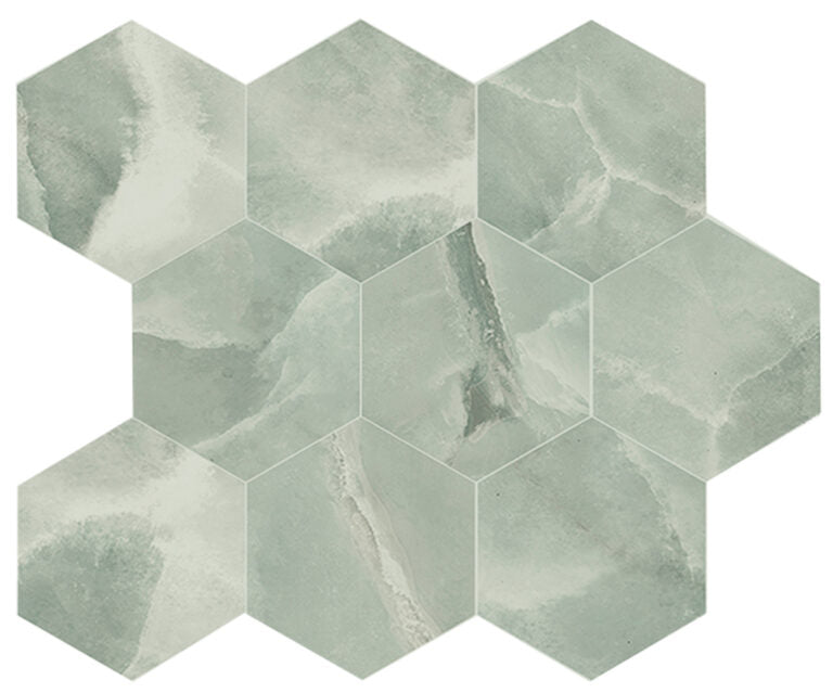 Onyx ek Jade mozaiek pulido hexagon op net van 26x30 - WDtegels
