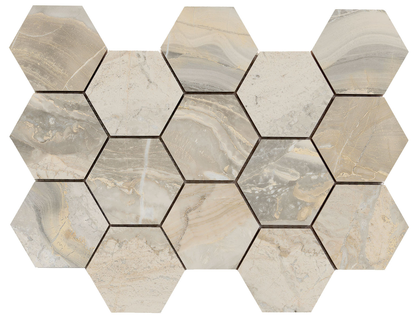 Luxury hexagon mozaiek Ample Beige gepolijst 32,5x22,5 - WDtegels