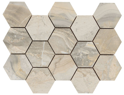 Luxury hexagon mozaiek Ample Beige gepolijst 32,5x22,5 - WDtegels