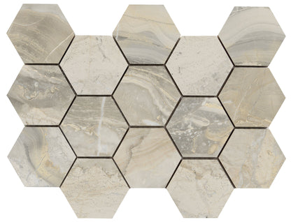 Luxury hexagon mozaiek Ample Beige gepolijst 32,5x22,5 - WDtegels