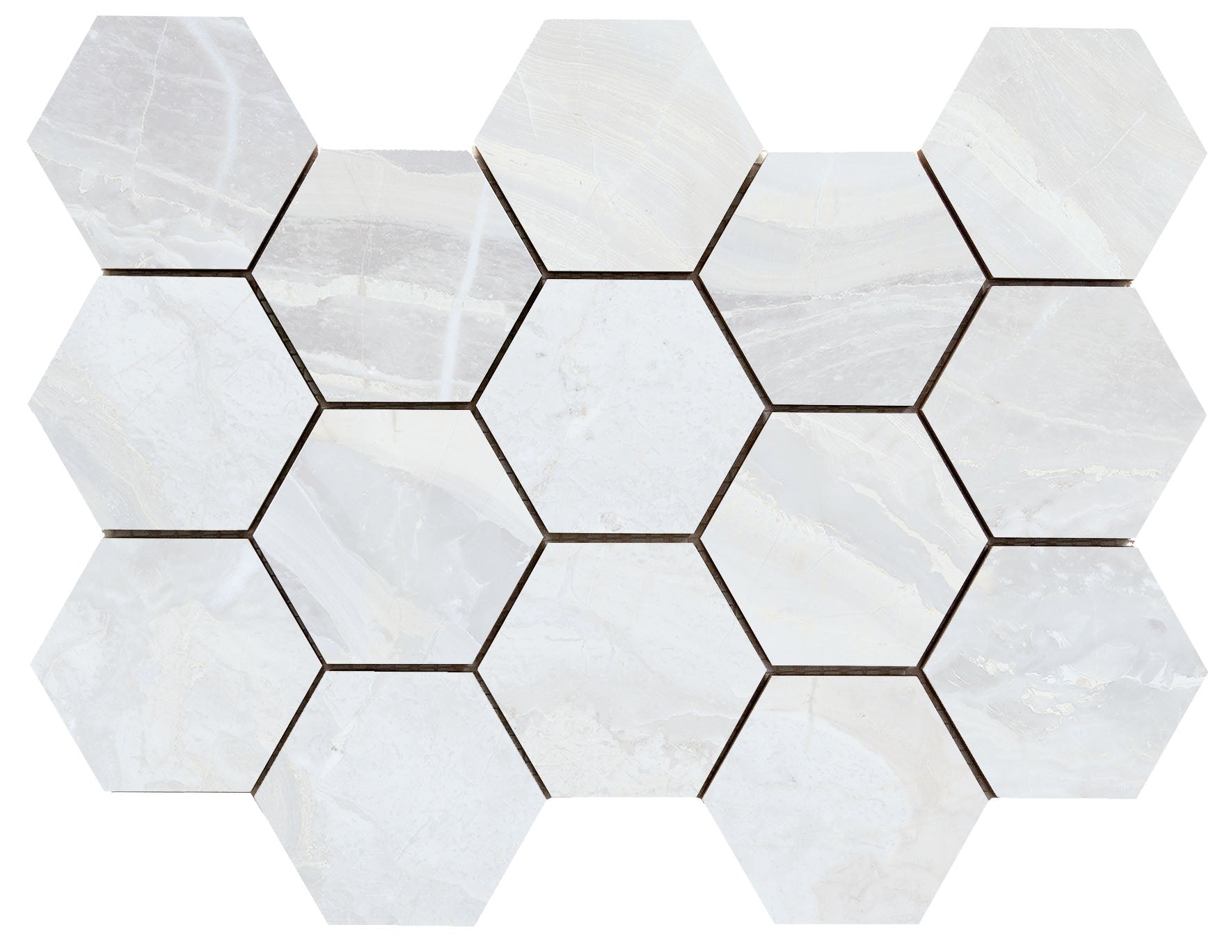 Luxury hexagon mozaiek Ample White gepolijst 32,5x22,5 - WDtegels