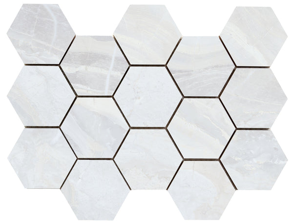 Luxury hexagon mozaiek Ample White gepolijst 32,5x22,5