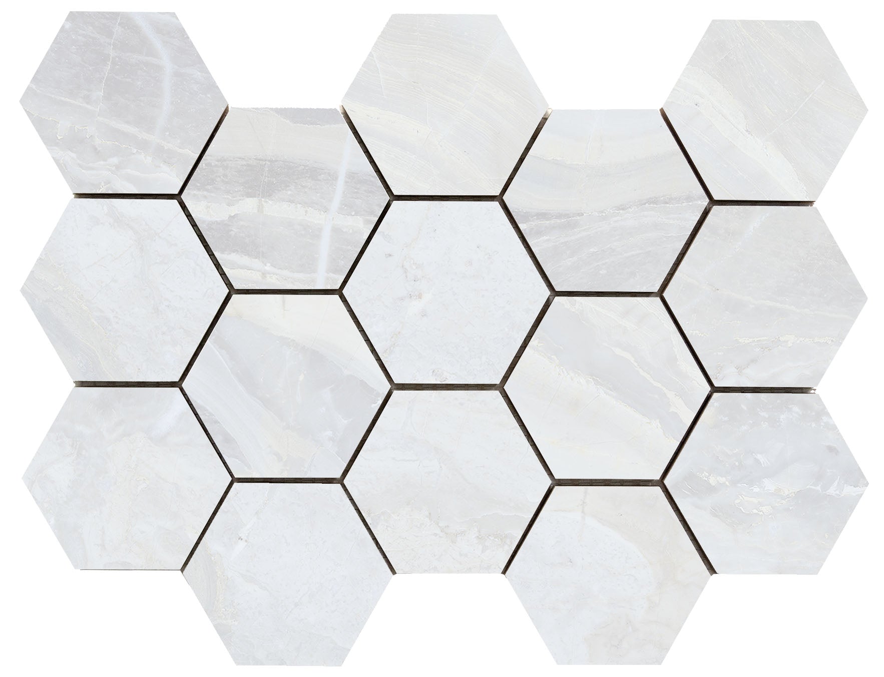 Luxury hexagon mozaiek Ample White gepolijst 32,5x22,5 - WDtegels