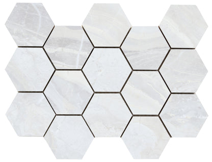 Luxury hexagon mozaiek Ample White gepolijst 32,5x22,5 - WDtegels