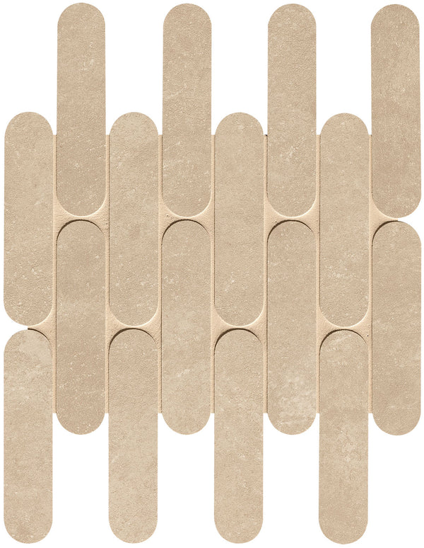Nobu Beige curve mosaico 3,5x14,5 op net van 29x29,5