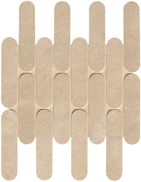 Nobu Beige curve mosaico 3,5x14,5 op net van 29x29,5