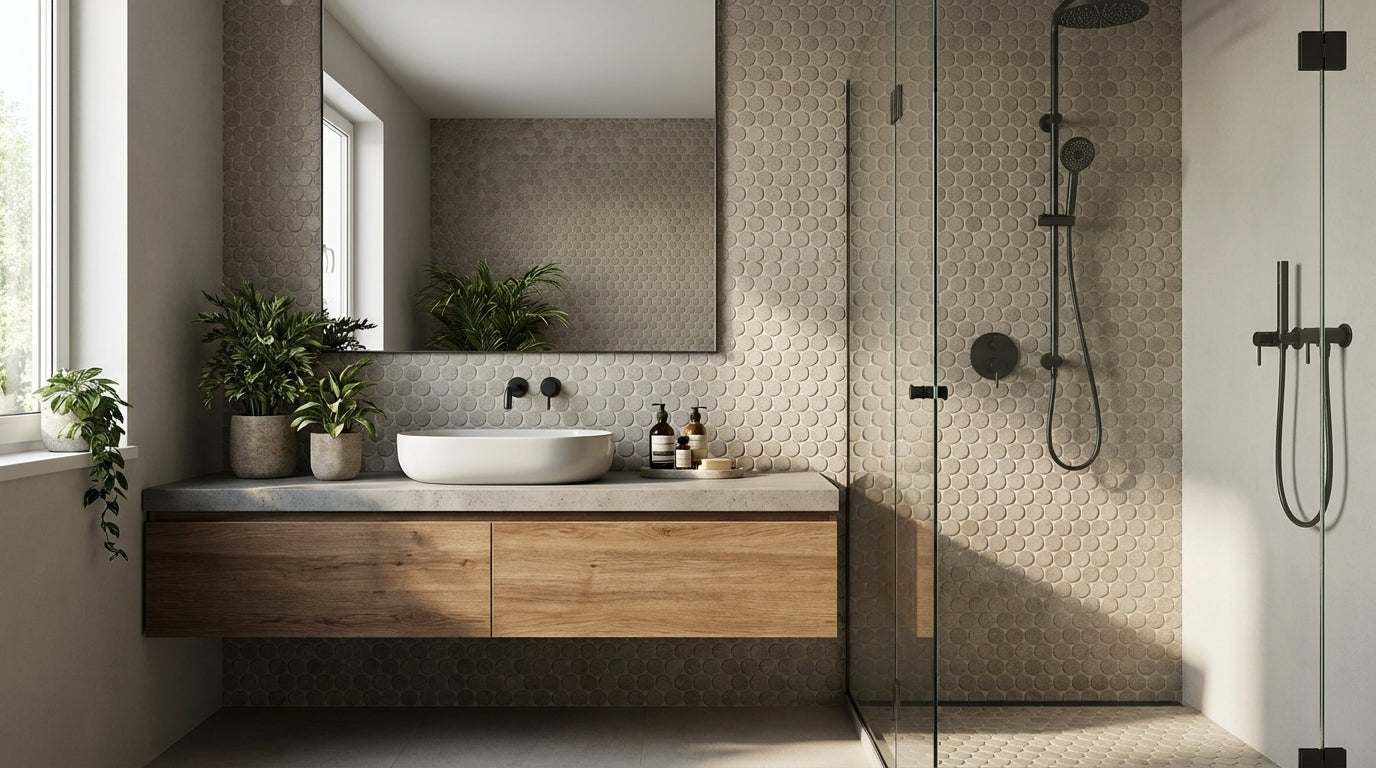 Nobu Grey round mosaico 2,2cm rond op net van 29x32,5 - WDtegels