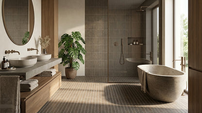 Nobu Cocoa tratti mosaico 1x24 rond op net van 24x30,5 - WDtegels