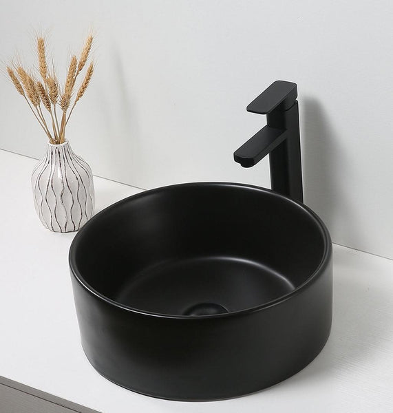 Lorens Cylinder Washbasin 40x40x15cm Matt Black