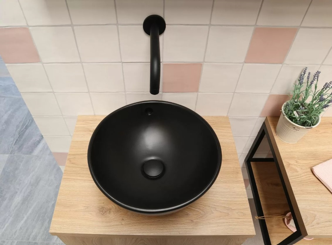 Waskom keramiek mat zwart 38x38x15cm - WDtegels