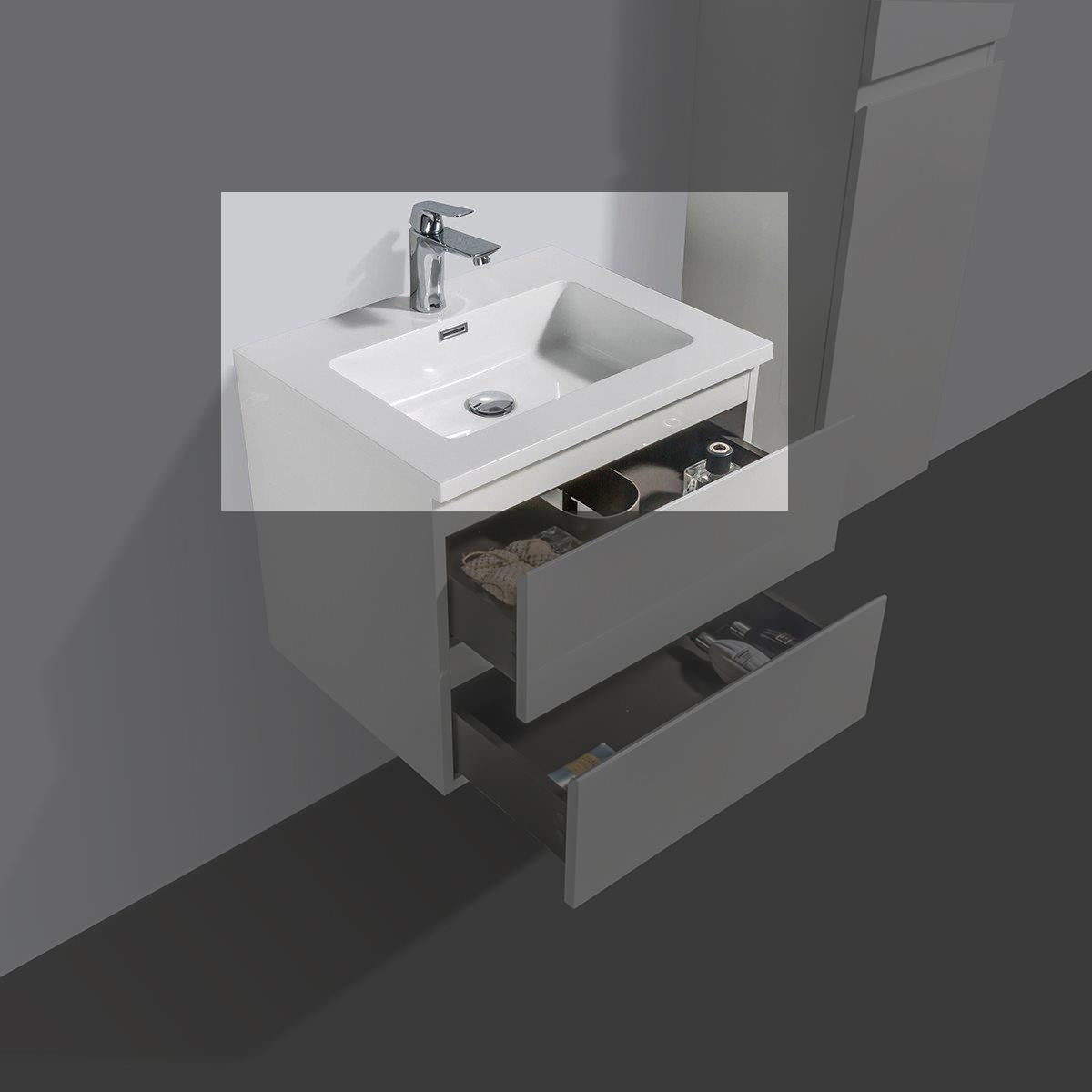 Mineraalmarmer wastafel Tieme wit 60 cm met kraangat - WDtegels