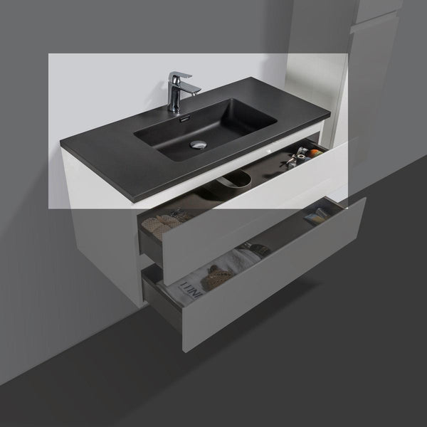 Tieme black quartz stone washbasin 100 cm with tap hole