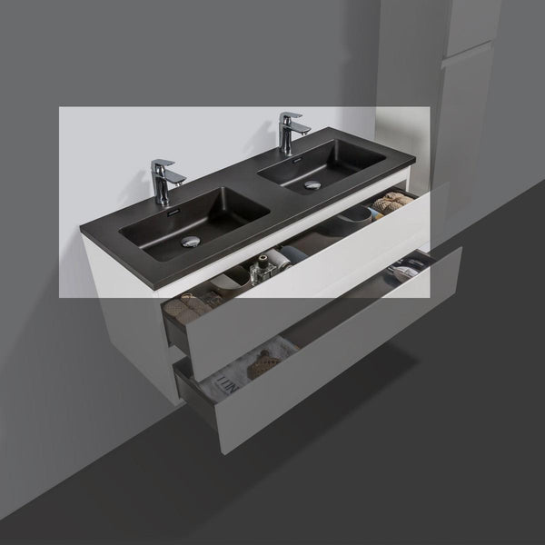 Tieme black quartz stone washbasin 120 cm with tap hole