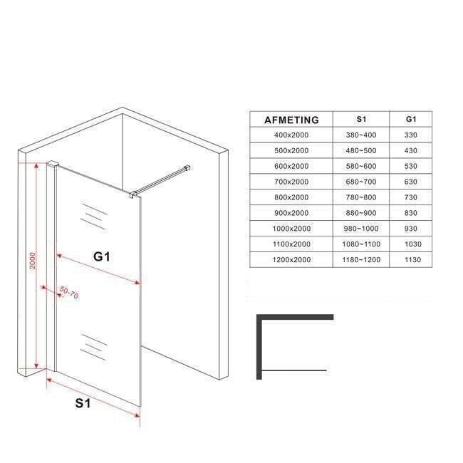 Inloopdouche Luca 80x200cm Antikalk Helder Glas Chroom - WDtegels
