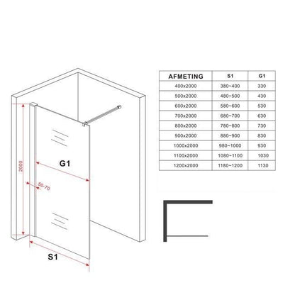 Inloopdouche Luca 90x200cm Antikalk Helder Glas Chroom - WDtegels