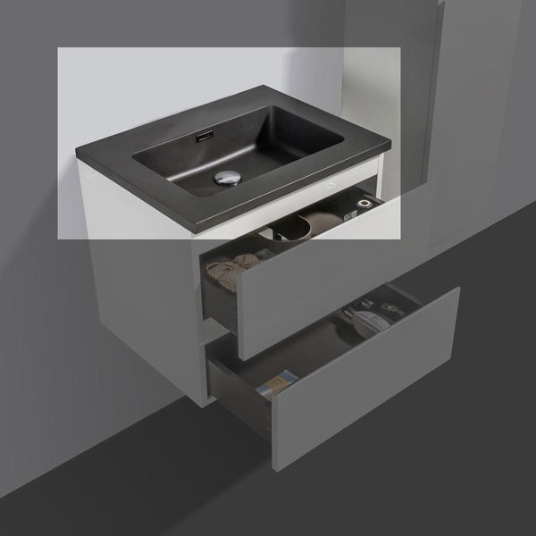 Quartz stone washbasin Tieme 60cm black without tap hole