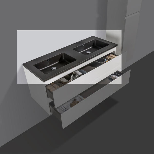Tieme quartz stone washbasin 120cm black without tap hole