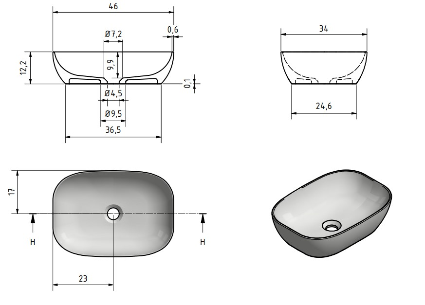 Solid surface waskom Maud grijs - WDtegels
