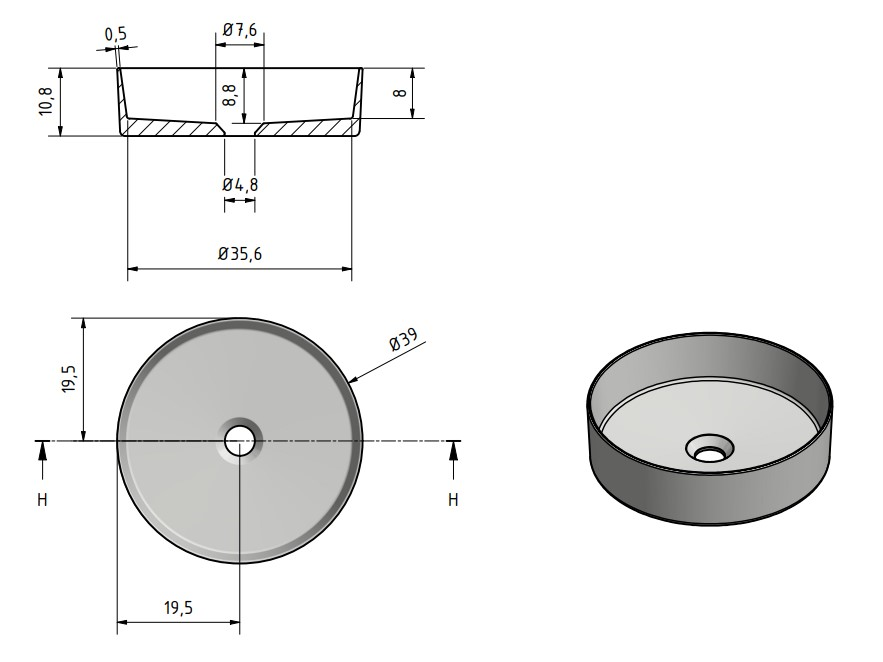 Solid surface waskom Tess antraciet EXT - WDtegels