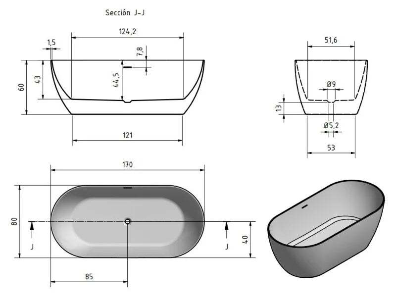 Vrijstaand bad Sem wit mat