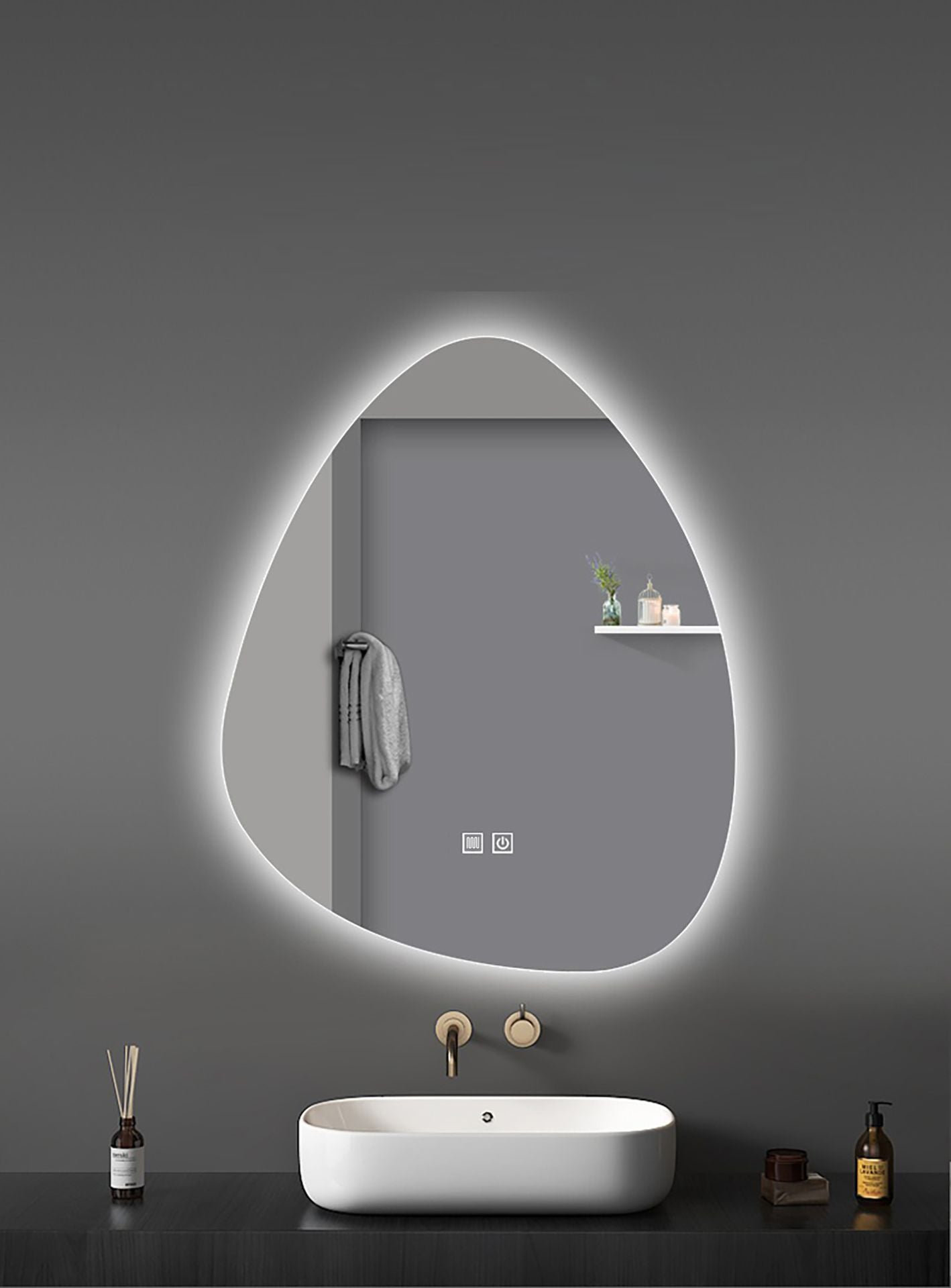 Aloni Uovo spiegel 60x100cm zonder lijst met LED-verlichting zijaanzicht