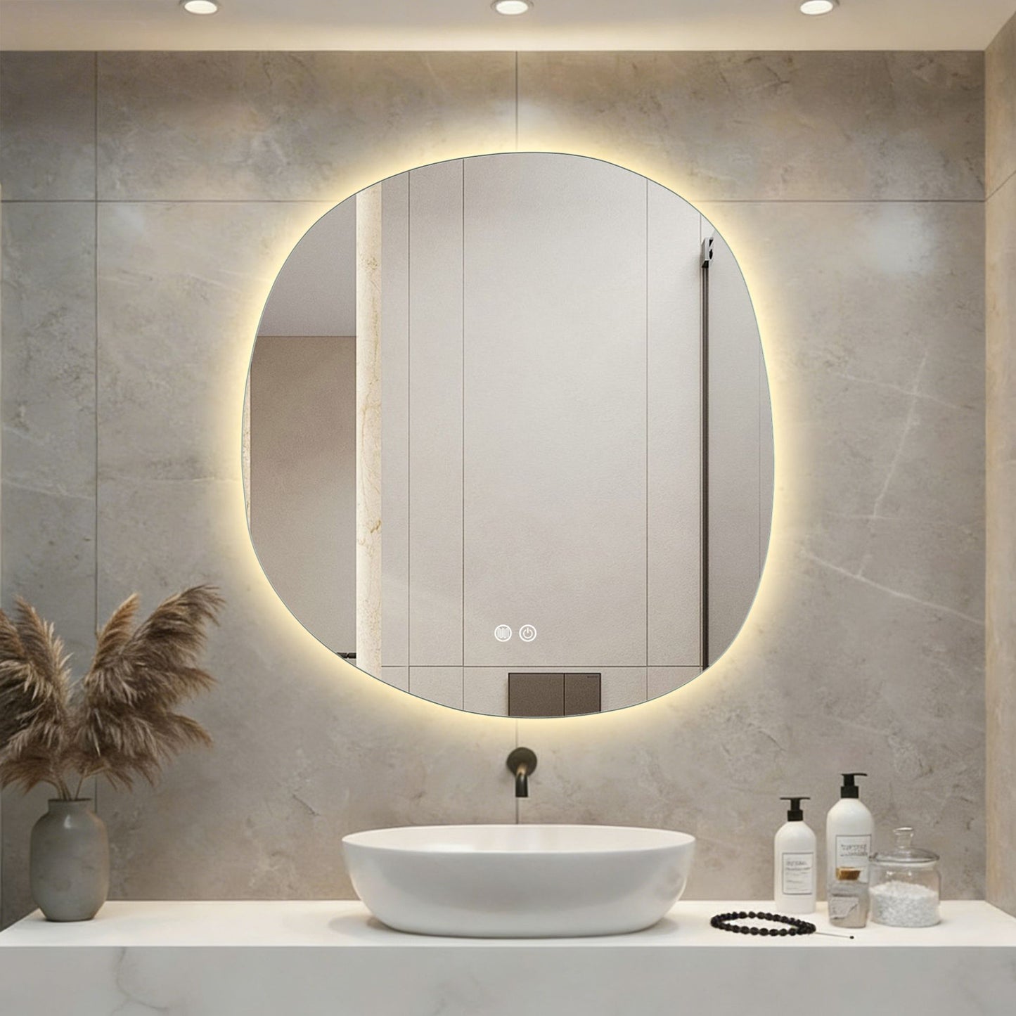 Aloni Pebble spiegel met dimbare LED-verlichting en anti-condens